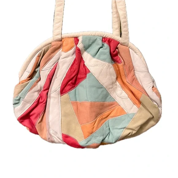 Vintage Leather Patchwork Crossbody Bag rare purse 80s quilt quilted - Picture 2 of 13